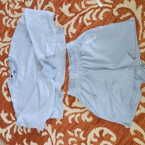 Women's Best comfort sweater & shorts set size small powder blue/violet